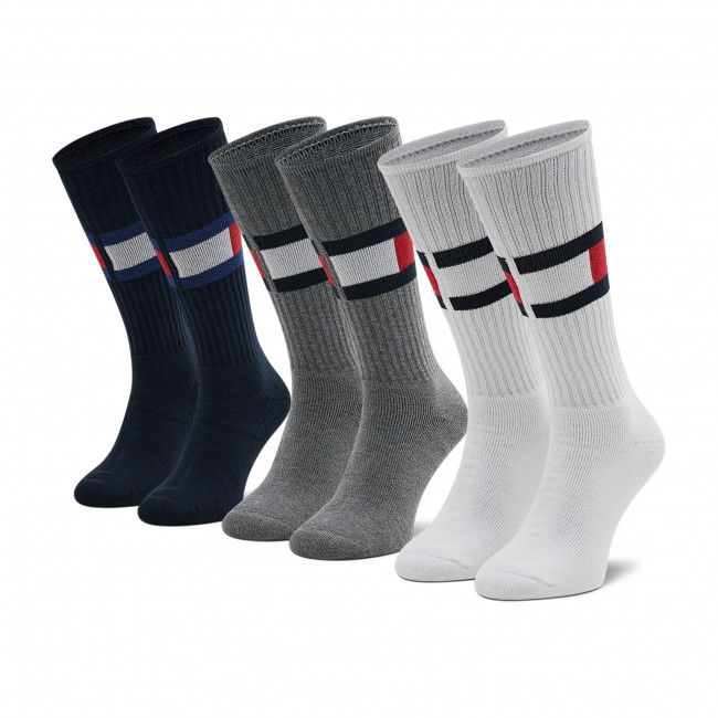 Set di 3 paia di calzini lunghi unisex Tommy Hilfiger - 100002978 White/Navy/Grey