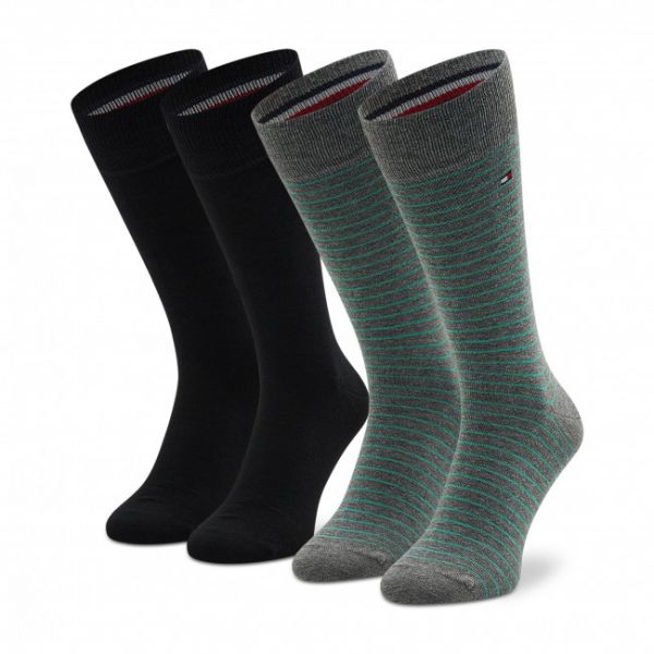 Set di 2 paia di calzini lunghi da uomo Tommy Hilfiger - 100001496 Grey Melange/Green 021