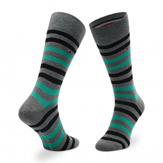 Set di 2 paia di calzini lunghi da uomo TOMMY HILFIGER - 472001001 Grey Melange/Green 043